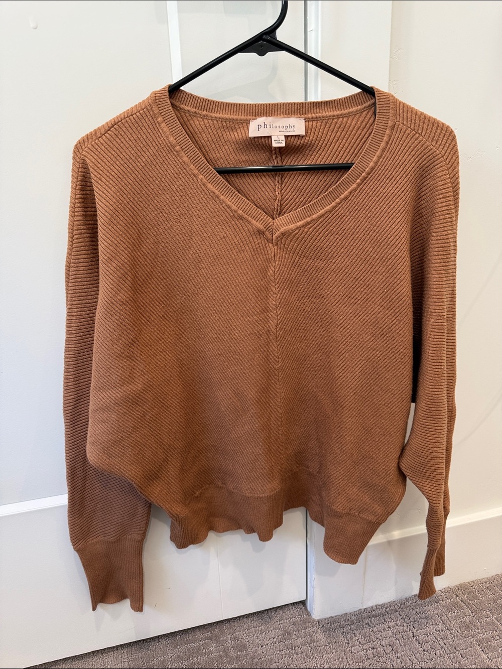 Philosophy Warm Brown V-Neck Ribbed Sweater